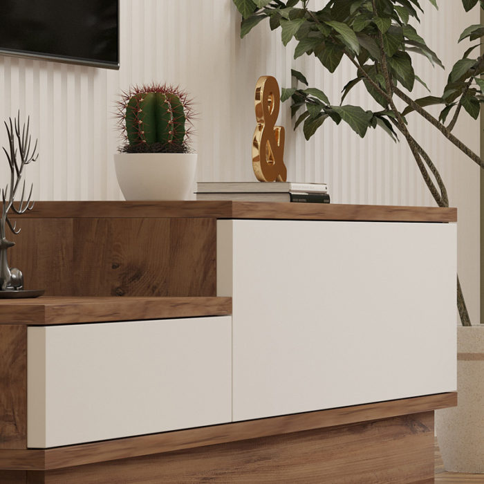 Έπιπλο τηλεόρασης Eclipse pakoworld σε κρεμ-oak απόχρωση 160x35x35εκ-2