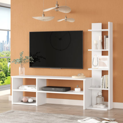 Σύνθετο σαλονιού Perla pakoworld σε λευκή απόχρωση 120x29.5x41