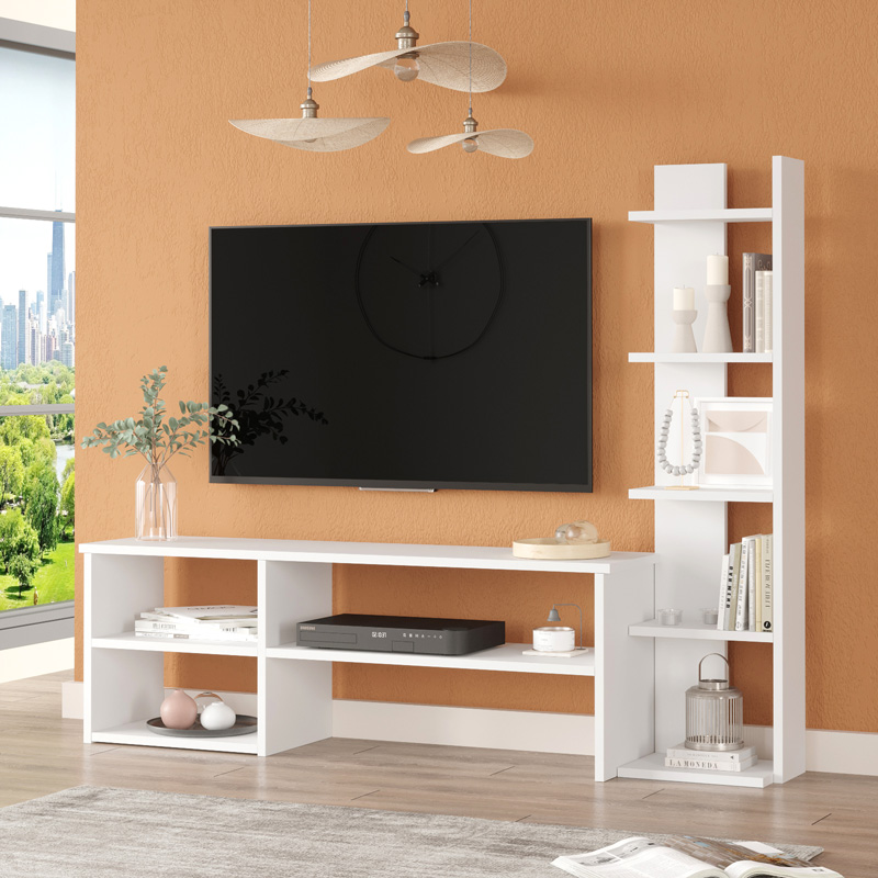 Σύνθετο σαλονιού Perla pakoworld σε λευκή απόχρωση 120x29.5x41