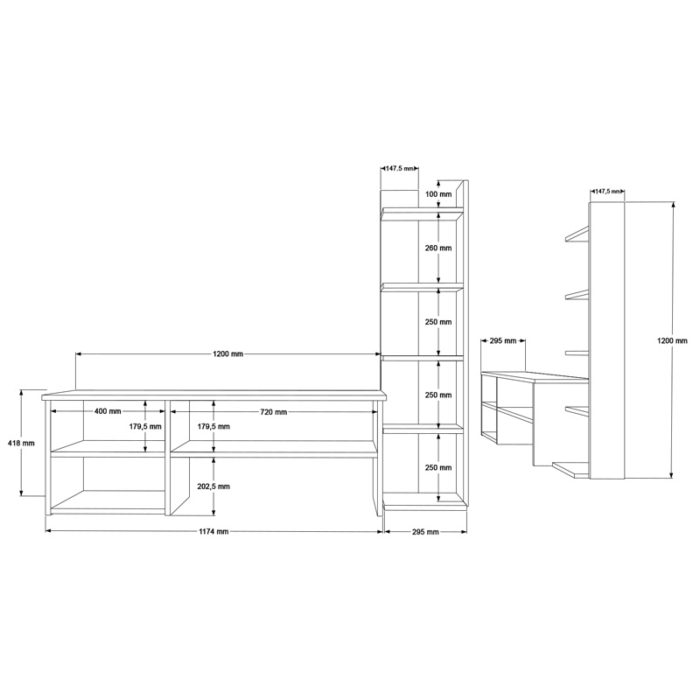 Σύνθετο σαλονιού Perla pakoworld σε λευκή απόχρωση 120x29.5x41