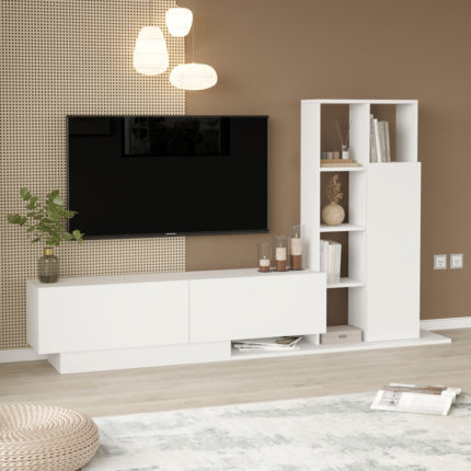 Σύνθετο σαλονιού Damon pakoworld σε λευκή απόχρωση 140x29.5x39.5εκ