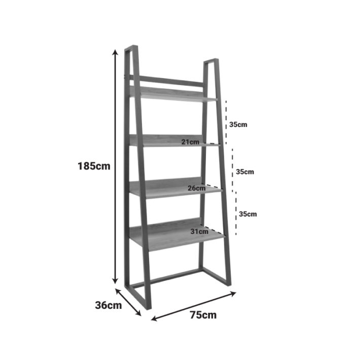 Βιβλιοθήκη Ryder pakoworld σε oak-μαύρη απόχρωση 75x36x185εκ-3