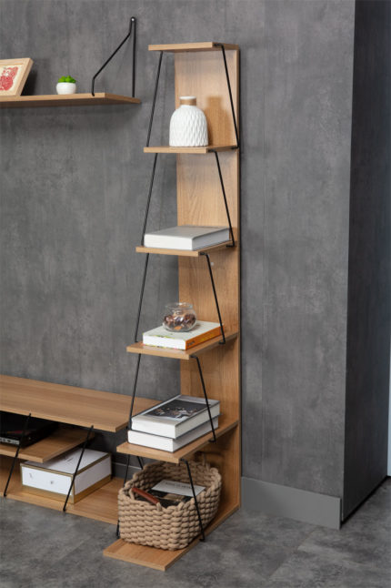 Βιβλιοθήκη mini Tars pakoworld  sonoma-μαύρο 50x22x150εκ