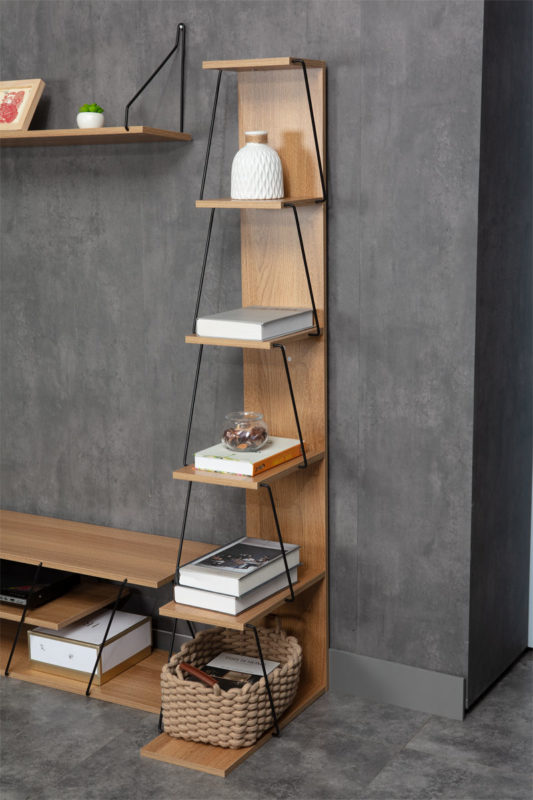 Βιβλιοθήκη mini Tars pakoworld  sonoma-μαύρο 50x22x150εκ