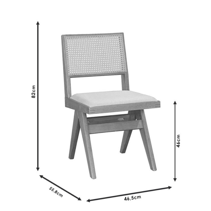 Καρέκλα Winslow pakoworld ξύλο rubberwood μαύρο-pvc rattan φυσικό-ύφασμα γκρι-2