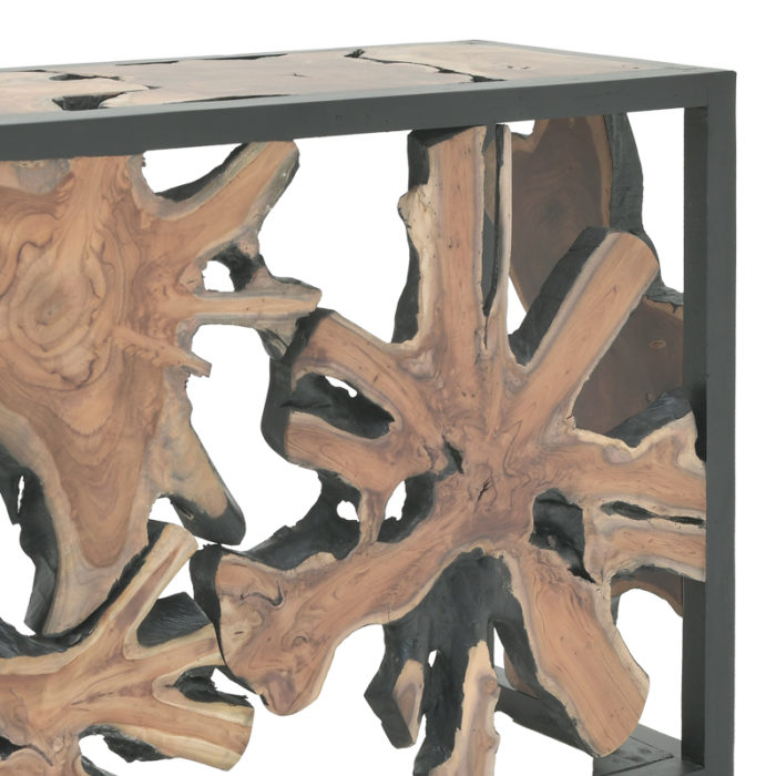 Κονσόλα Donis Inart φυσικό-μαύρο μασίφ ξύλο teak 120x40x75εκ-2