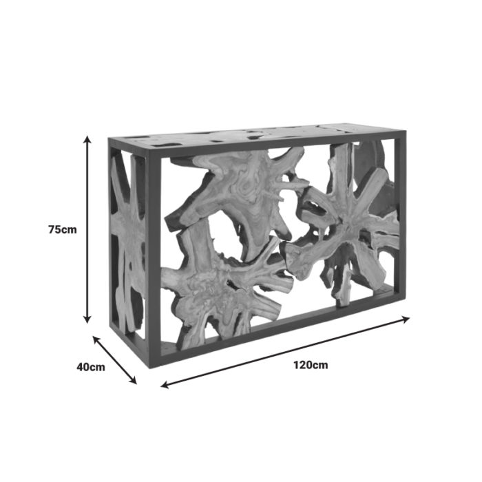 Κονσόλα Donis Inart φυσικό-μαύρο μασίφ ξύλο teak 120x40x75εκ-3