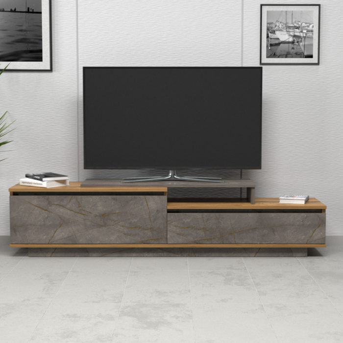 ΕΠΙΠΛΟ TV LEIS HM18186 ΜΕΛΑΜΙΝΗ ΣΕ ΦΥΣΙΚΟ ΞΥΛΟΥ & ΟΨΗ ΓΚΡΙ ΜΑΡΜΑΡΟ 180x35x42Υεκ.-3