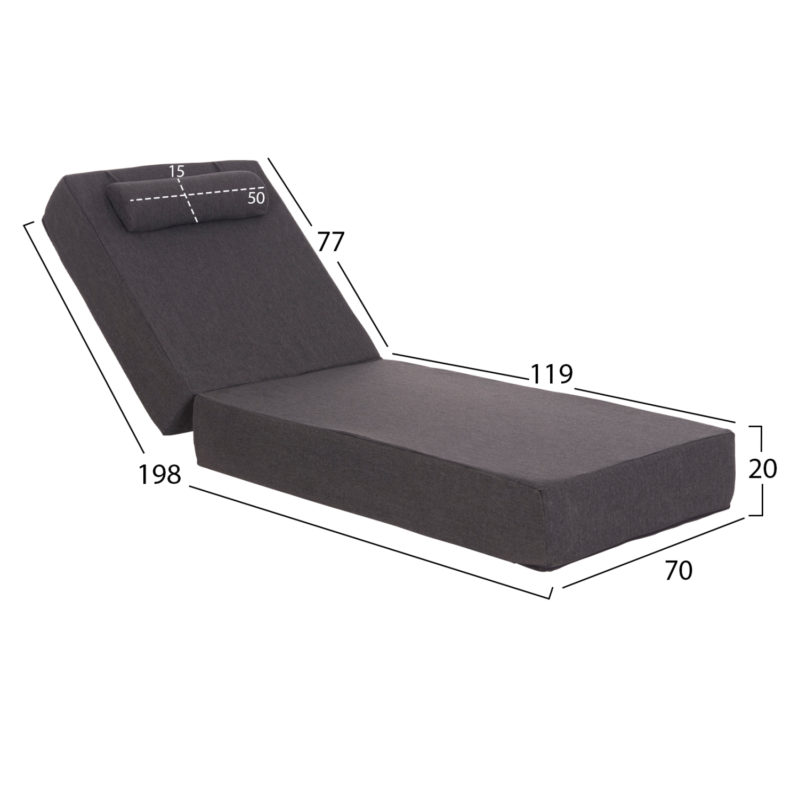 ΜΑΞΙΛΑΡΙ ΞΑΠΛΩΣΤΡΑΣ KIHEI HM21094.03 OLEFIN ΣΚΟΥΡΟ ΓΚΡΙ ΜΕ FOAM 198x70x20Υεκ-2