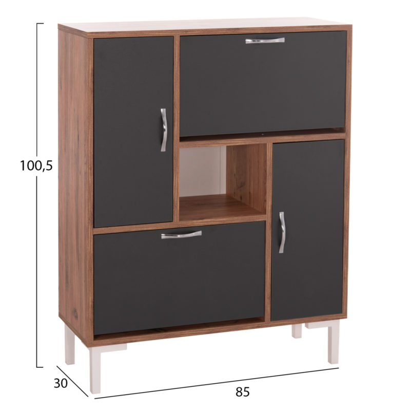 ΠΑΠΟΥΤΣΟΘΗΚΗ MEDY HM18187.02 ΜΕΛΑΜΙΝΗ ΣΕ ΦΥΣΙΚΟ & ΑΝΘΡΑΚΙ-ΜΑΥΡΑ ΠΟΔΙΑ 85x30x108.5Υεκ-2