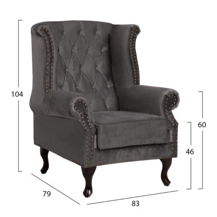ΠΟΛΥΘΡΟΝΑ-ΜΠΕΡΖΕΡΑ ΓΚΡΙ ΒΕΛΟΥΔΟ T.CHESTERFIELD POLINA 83x75x107Yεκ.HM0053.10-2