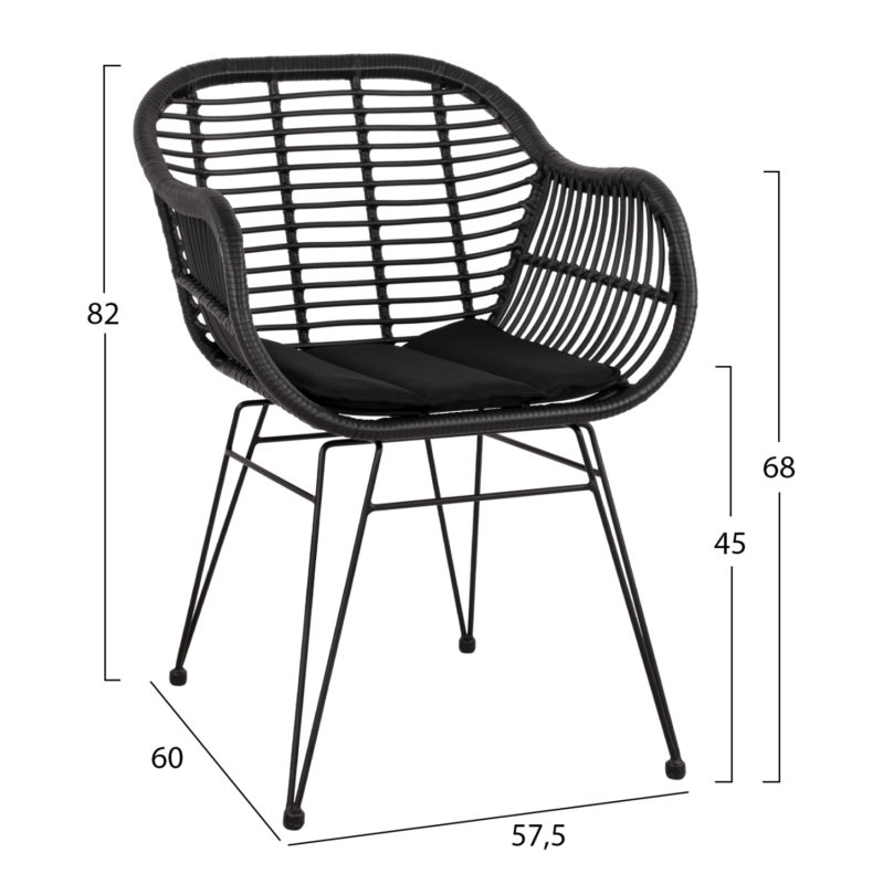 ΣΕΤ ΤΡΑΠΕΖΑΡΙΑΣ 3ΤΜΧ HM11871 ΜΕΤΑΛΛΟ & RATTAN ΣΕ ΜΑΥΡΟ ΧΡΩΜΑ-2
