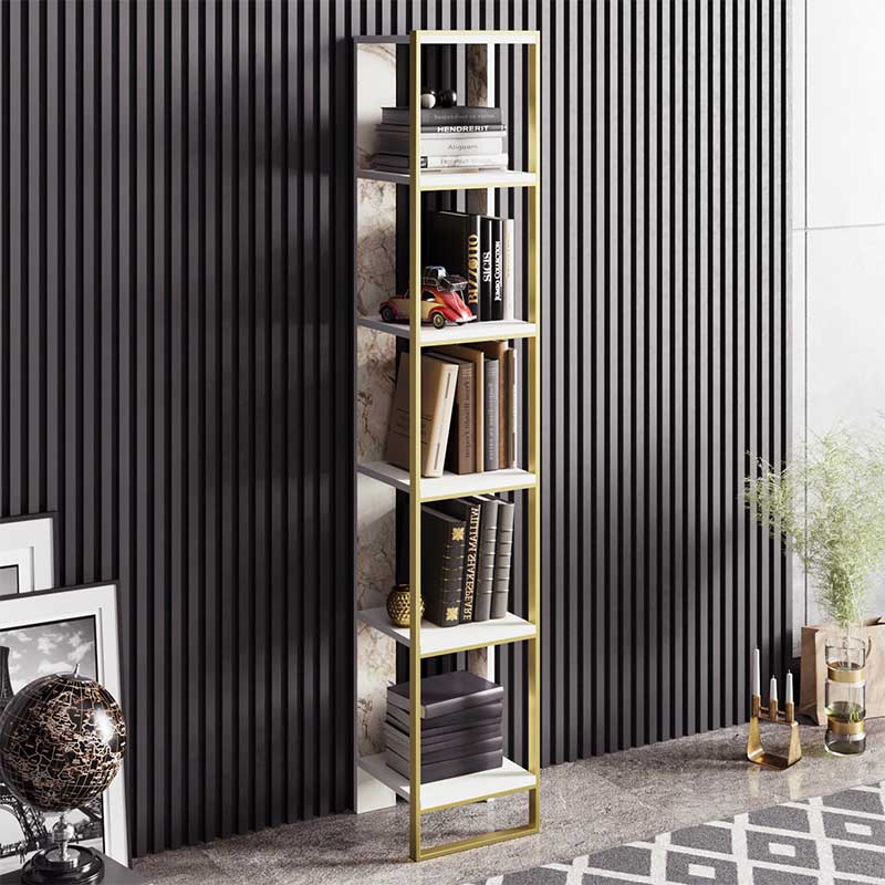 Βιβλιοθήκη Marble pakoworld χρώμα λευκό μαρμάρου-χρυσό 32x31