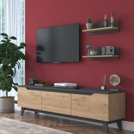 Σύνθετο σαλονιού Kasia pakoworld oak-ανθρακί 180x35x48