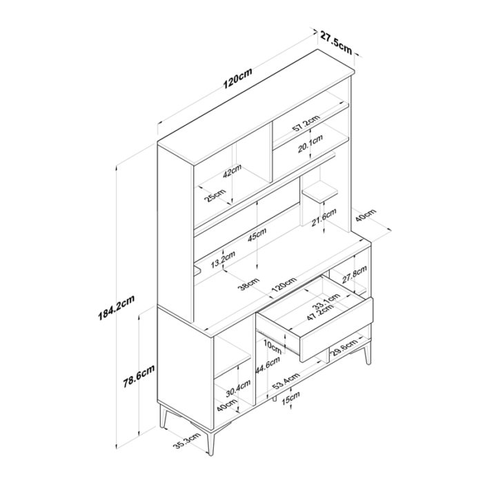 Mπουφές με ράφι Cordie pakoworld λευκό μελαμίνης 120x40x184.2εκ-3