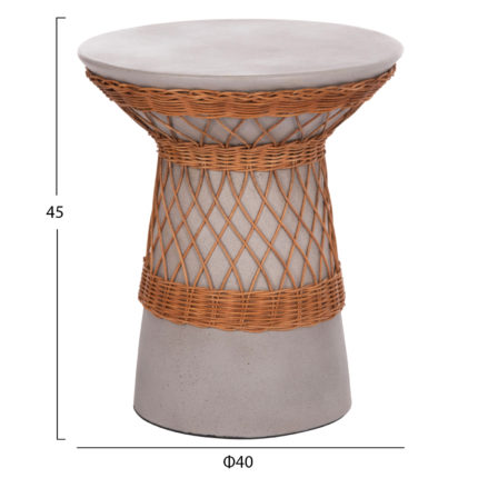 ΒΟΗΘΗΤΙΚΟ ΤΡΑΠΕΖΙ ΣΤΡΟΓΓΥΛΟ DELIA HM18167.03 FIBER CEMENT ΓΚΡΙ & RATTAN Φ40x45Υεκ-2