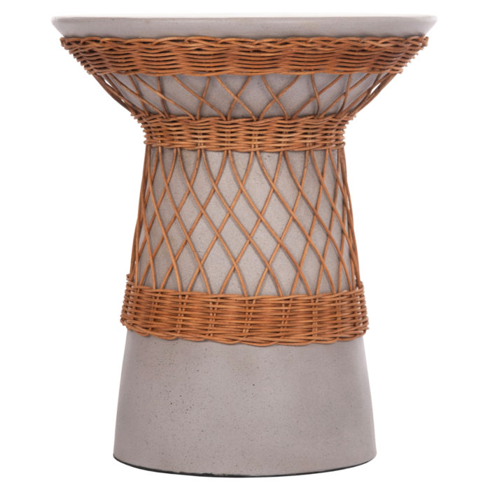 ΒΟΗΘΗΤΙΚΟ ΤΡΑΠΕΖΙ ΣΤΡΟΓΓΥΛΟ DELIA HM18167.03 FIBER CEMENT ΓΚΡΙ & RATTAN Φ40x45Υεκ-3