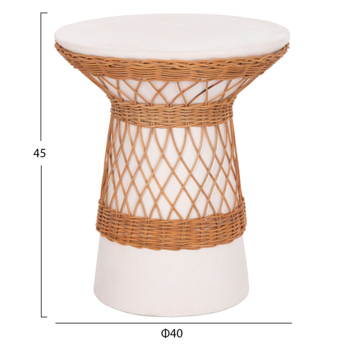 ΒΟΗΘΗΤΙΚΟ ΤΡΑΠΕΖΙ ΣΤΡΟΓΓΥΛΟ DELIA HM18167.02 FIBER CEMENT ΛΕΥΚΟ & RATTAN Φ40x45Υεκ-2