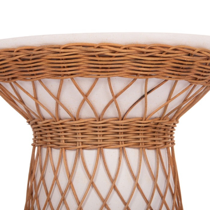 ΒΟΗΘΗΤΙΚΟ ΤΡΑΠΕΖΙ ΣΤΡΟΓΓΥΛΟ DELIA HM18167.02 FIBER CEMENT ΛΕΥΚΟ & RATTAN Φ40x45Υεκ-5