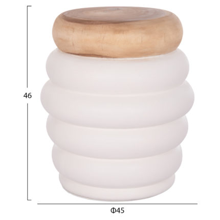 ΤΡΑΠΕΖΙ ΒΟΗΘΗΤΙΚΟ PUFFAT HM18172.02 FIBER CEMENT ΛΕΥΚΟ- ΞΥΛΟ TEAK TOP Φ45x46Υεκ.-2