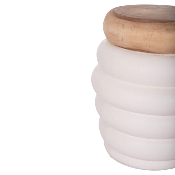 ΤΡΑΠΕΖΙ ΒΟΗΘΗΤΙΚΟ PUFFAT HM18172.02 FIBER CEMENT ΛΕΥΚΟ- ΞΥΛΟ TEAK TOP Φ45x46Υεκ.-3